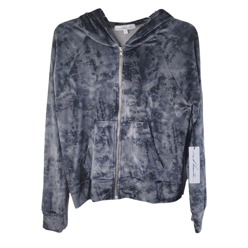 Red Haute Revolve Luxury Loungewear Velvet Watercolor Full Zip Hoodie Size S